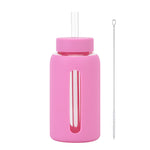 Insulated borosilicate glass cup with straw lid and silicone sleeve