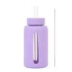 Insulated borosilicate glass cup with straw lid and silicone sleeve