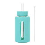Insulated borosilicate glass cup with straw lid and silicone sleeve