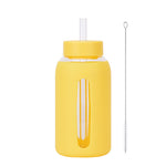 Insulated borosilicate glass cup with straw lid and silicone sleeve