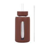 Insulated borosilicate glass cup with straw lid and silicone sleeve
