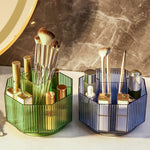Rotating cosmetic brush storage