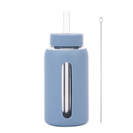 Insulated borosilicate glass cup with straw lid and silicone sleeve
