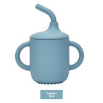 A cup with a silicone straw