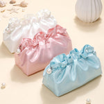 Soft Satin Ruffled Cosmetic Bag