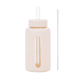 Insulated borosilicate glass cup with straw lid and silicone sleeve