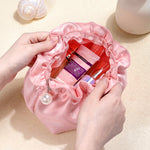 Soft Satin Ruffled Cosmetic Bag