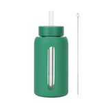 Insulated borosilicate glass cup with straw lid and silicone sleeve