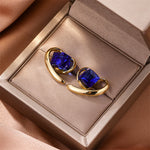 Blue crystal heart luxury stud earrings