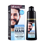 The man has a mustache, needs hair washing, and is experiencing hair loss.