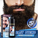 The man has a mustache, needs hair washing, and is experiencing hair loss.