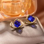 Blue crystal heart luxury stud earrings